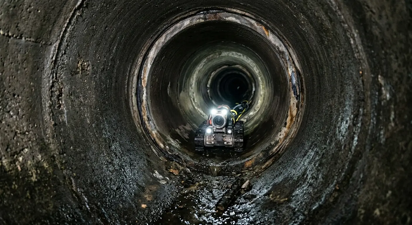 Robotic sewer camera inspecting pipe interior for Drain Snake Service in South Barrington